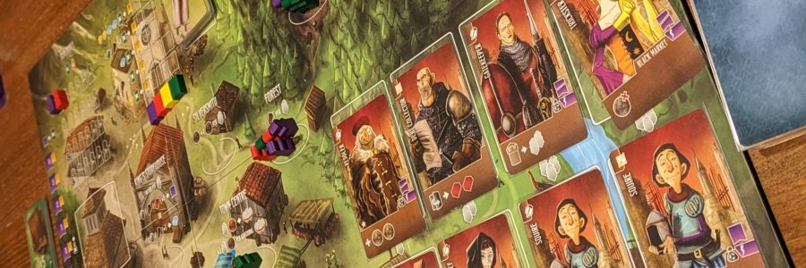 Photo shows a game of Architects of the West Kingdom in play.